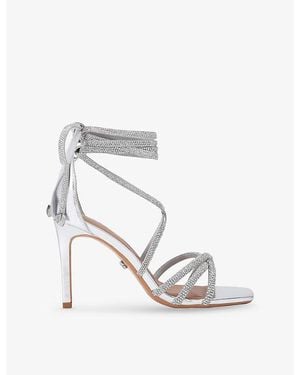 Carvela Kurt Geiger Paparazzi Tie Crystal-Embellished Metallic Faux-Leather Heels - White