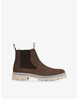Reiss Garry Contrast-Sole Nubuck Leather Chelsea Boots - Brown