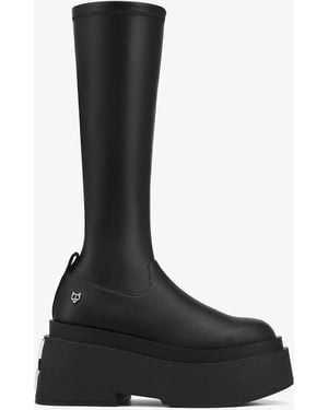 Naked Wolfe Naughty Knee-length Vegan Flatform Boots - Black