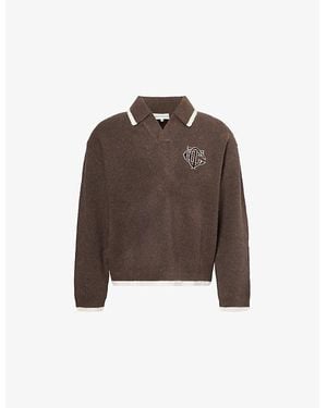 The Couture Club Emblem Appliqué Knitted Polo Top - Brown