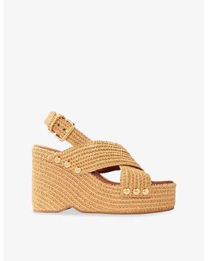 Maje Raffia-Effect Heeled Wedge Sandals - Natural
