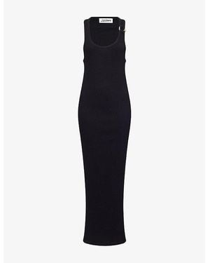 Jean Paul Gaultier Ribbed Scoop-Neck Cotton-Jersey Midi Dress - Black