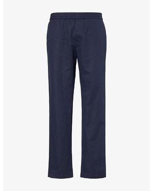 Sunspel Drawstring Straight-Leg Cotton-Linen Pants - Blue