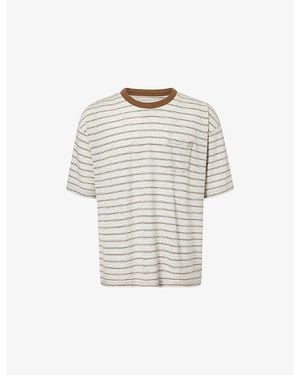Visvim Mondo Border Striped Wool And Cotton-Blend T-Shirt - White