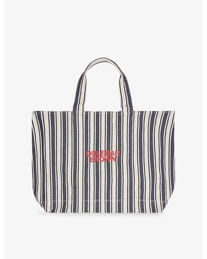 Orlebar Brown Branded Striped Cotton-Canvas Tote Bag - White