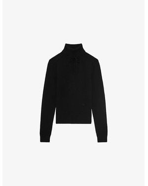 The Kooples Turtleneck Brand-Embroidered Cashmere-Blend Jumper - Black