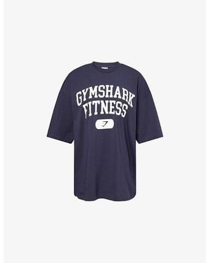 GYMSHARK Varsity Text-Print Stretch-Cotton T-Shirt - Blue