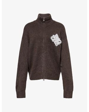 The Couture Club Fluffy Funnel-Neck Zip Knit Jumper - Brown