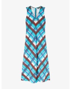 Whistles Checked V-Neck Cotton Midi Dress - Blue