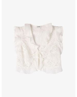 Sandro Floral Cropped Lace Top - White