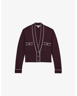 Reiss Eloise Contrast-Tipping Wool And Cashmere-Blend Cardigan - Purple