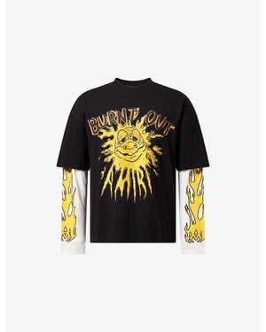 Amiri Burnt Out Layered-Sleeve Cotton-Jersey T-Shirt - Black