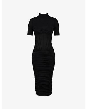 House Of Cb Sorrel Semi-Sheer Stretch-Mesh Midi Dress Xs (A-C Cup) - Black