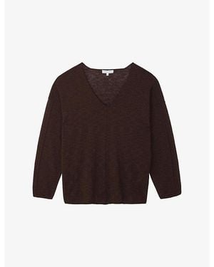 The White Company Relaxed-Fit V-Neck Cotton And Linen Jumper - Brown