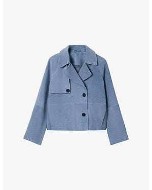 Whistles Double-Breasted Suede Trench Jacket - Blue