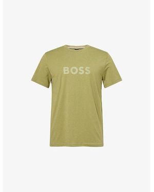 BOSS Brand-Print Crewneck Cotton-Jersey T-Shirt - Green
