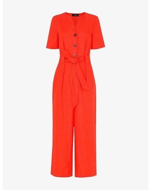 Whistles Fiona Short-Sleeved Linen Jumpsuit - Red