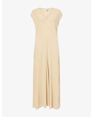 TOTEME V-Neck Sleeveless Stretch-Jersey Maxi Dress - Natural