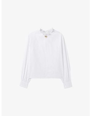 Claudie Pierlot Striped Victorian-Collar Cotton Blouse - White