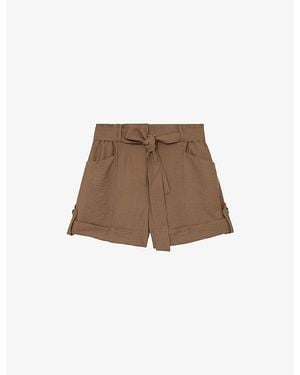 Reiss Avril Belted-Waist Regular-Fit Woven Shorts - Brown
