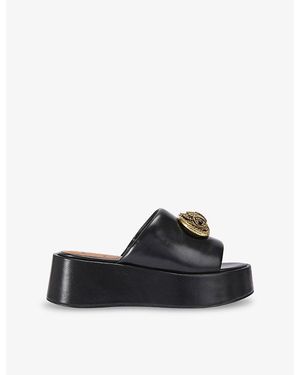 Kurt Geiger Chelsea Eagle-Hardware Flatform Leather Sandals - Black