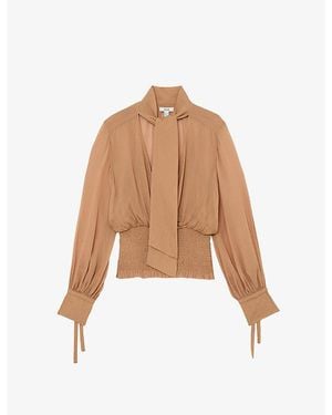 Reiss Phoebe Tie-Neck Woven Blouse - Natural