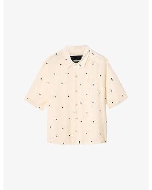 AllSaints Cardsuit Graphic-Print Short-Sleeve Woven Shirt - Natural