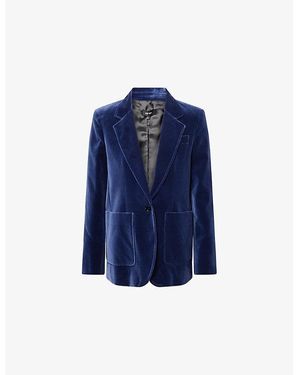 ME+EM Velvet Sharp-Shoulder Stretch-Cotton Jacket - Blue