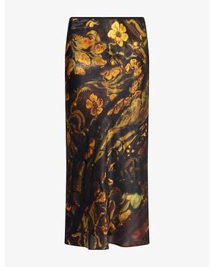 Dries Van Noten Floral-Print Silk Midi Skirt - Brown