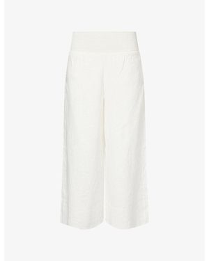 ME+EM Shirred-Waist Cropped Linen-Blend Trousers - White