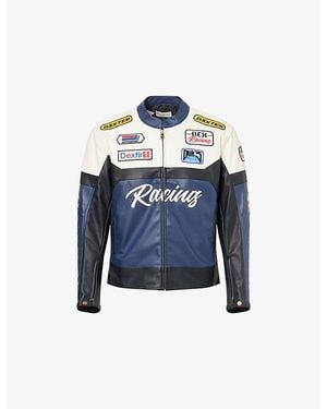 Duke & Dexter Dr Moto Racing Regular-Fit Faux-Leather Jacket - Blue