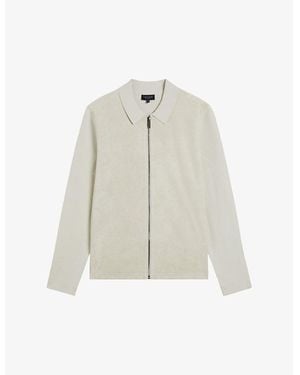 Ted Baker Pieter Contrast-Panel Knitted Suede Jacket - White