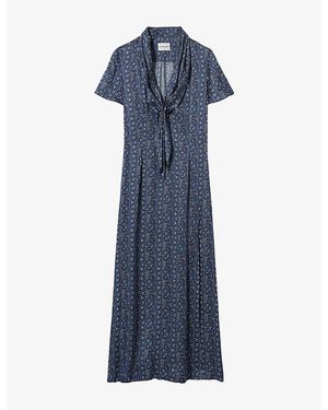 Claudie Pierlot Floral-Print Short-Sleeved Woven Maxi Dress - Blue