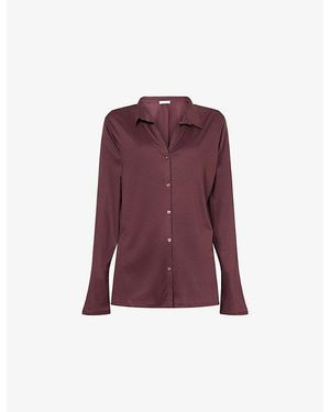 Hanro Grand Central Long-Sleeves Woven Pyjama Top - Purple