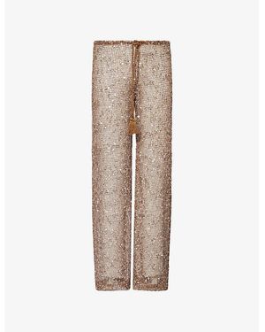 Jaded London Sequin Drawstring Woven Trousers - Natural
