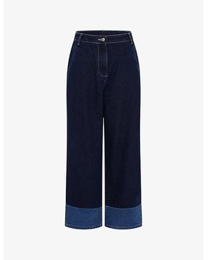 OMNES Portland Contrast Wide-Leg Mid-Rise Denim Jeans - Blue