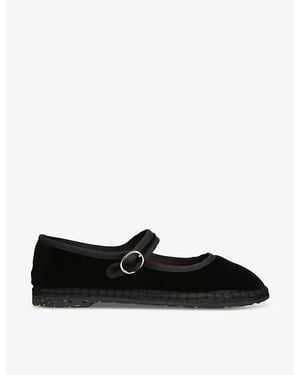 Flabelus Antonia Single-Strap Cotton Mary Jane Flats - Black