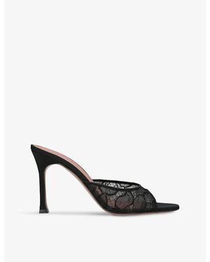 AMINA MUADDI Alexa Heeled Mesh Lace Mules - Black