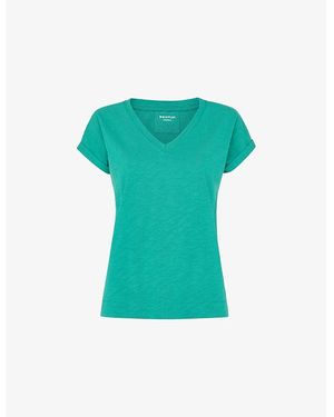 Whistles Willa V-Neck Cotton-Jersey T-Shirt - Green