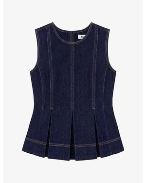 Ro&zo Sleeveless Peplum-Hem Denim Top - Blue