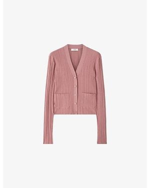 JOSEPH Sinai Plissé Knitted Cardigan - Pink