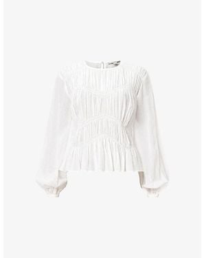 AllSaints Melani Round-Neck Gathered-Bodice Cotton-Blend Top - White
