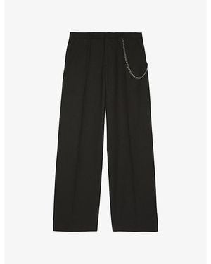 The Kooples Wide-Leg Chain-Belt Cotton-Blend Trousers - Black