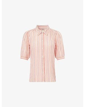 ME+EM Striped Short-Sleeve Cotton Shirt - Pink