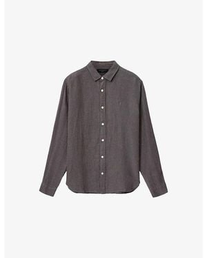 AllSaints Loom Logo-Embroidered Linen Shirt - Grey