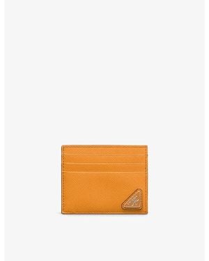 Prada Triangle-Plaque Leather Card Holder - Orange