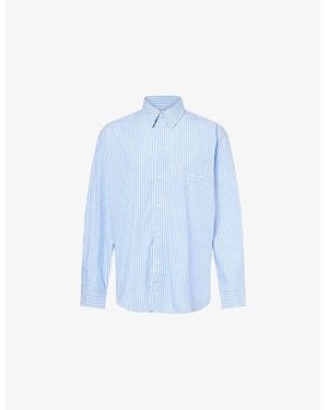 Sporty & Rich Eden Script Striped Relaxed-Fit Cotton Shirt - Blue