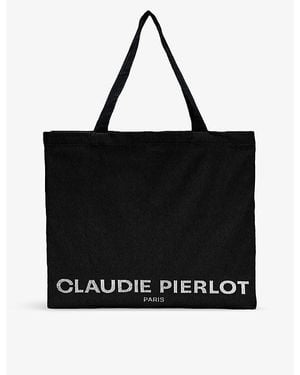 Claudie Pierlot Logo-Print Cotton-Blend Tote Bag - Black