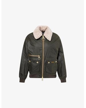 Barbour Maxine Faux-Fur-Collar Waxed-Cotton Jacket - Black
