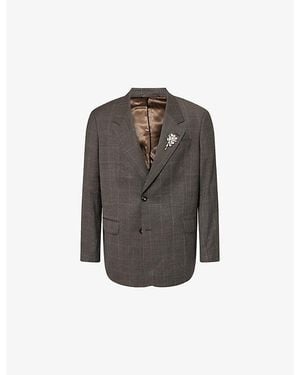 Simone Rocha Checked Notch-Lapel Wool Blazer - Grey